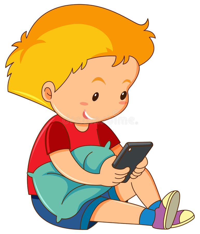 Boy Playing with Mobile Phone Cartoon Stock Vector - Illustration of ...