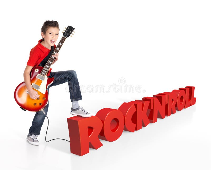 White Boy Sings and Plays on the Electric Guitar Stock Photo Image of