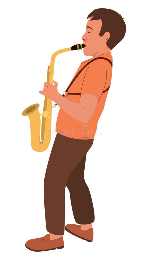 Boy Plays the Saxophone. Child Holds Musical Instrument in His Hands.  Vector Cartoon Illustration Isolated on White Background. Stock Vector -  Illustration of education, performance: 235241547