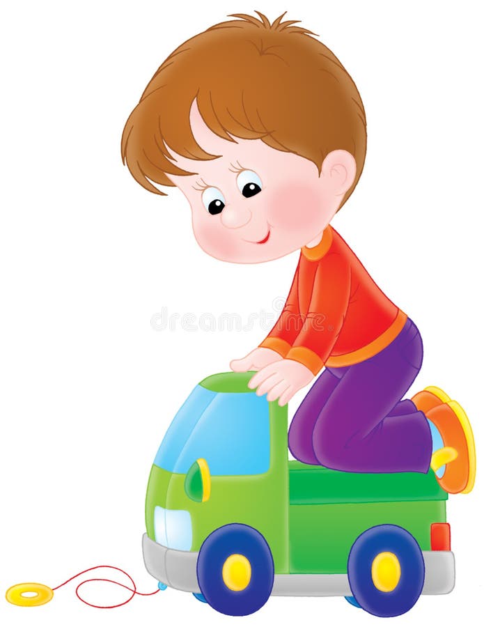 Boy plays with a toy car stock illustration