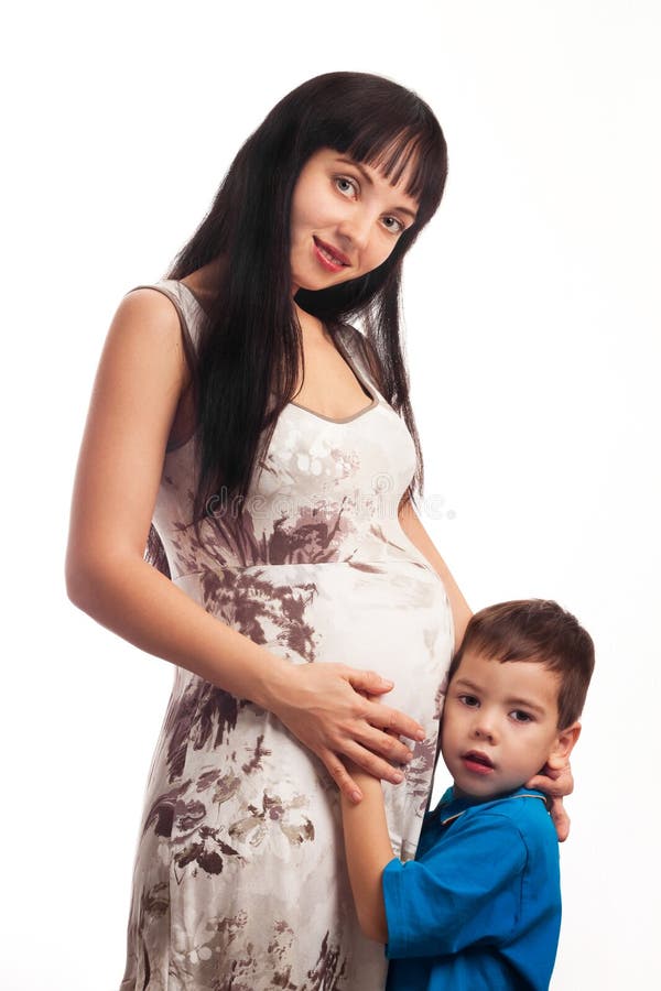 Boy pressed against her stomach pregnant momt