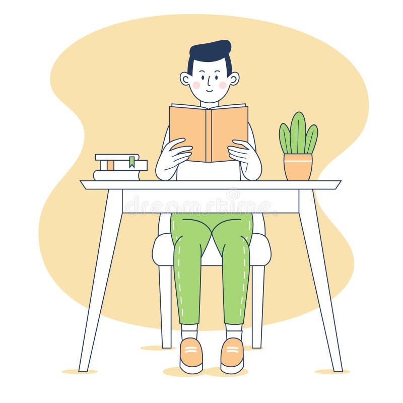 Boy Sitting Desk Line Stock Illustrations 399 Boy Sitting Desk Line