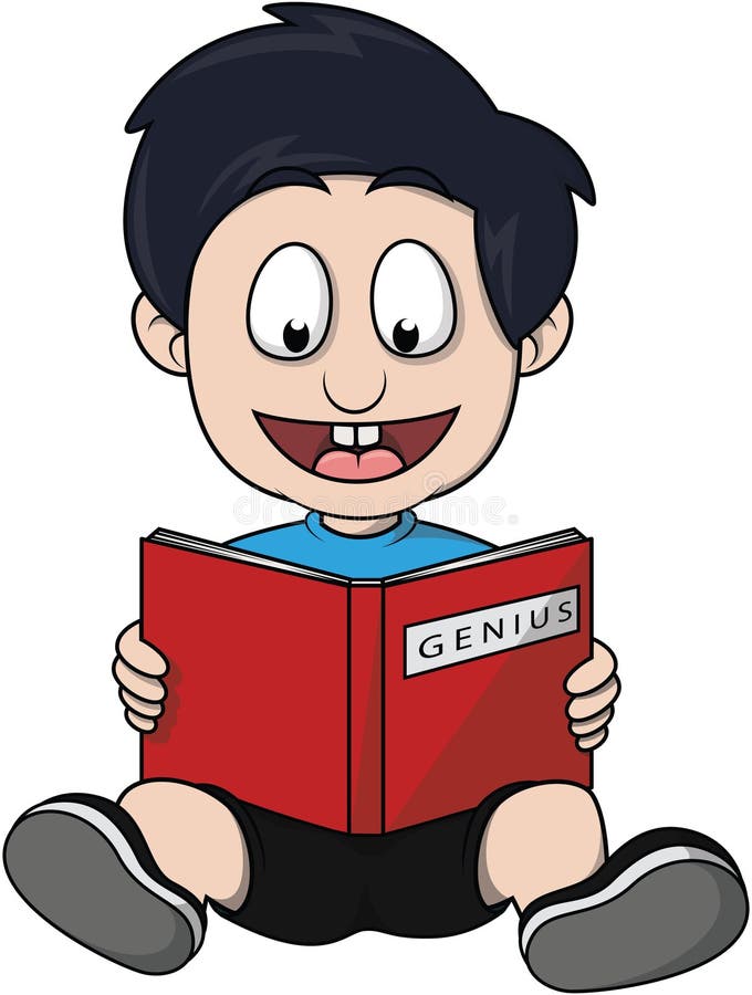 Boy Reading Genius Book Cartoon Color Illustration Stock Vector ...