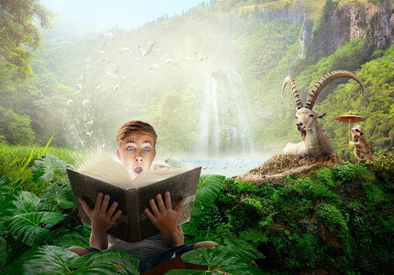 Boy reading a wonderful fairy-tale story. stock image Boy reading a wonderful fairy-tale story. stock image