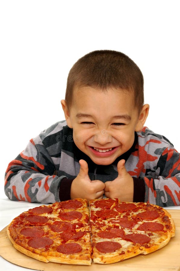 Boy ready to eat a pizza stock photos Boy ready to eat a pizza stock photos