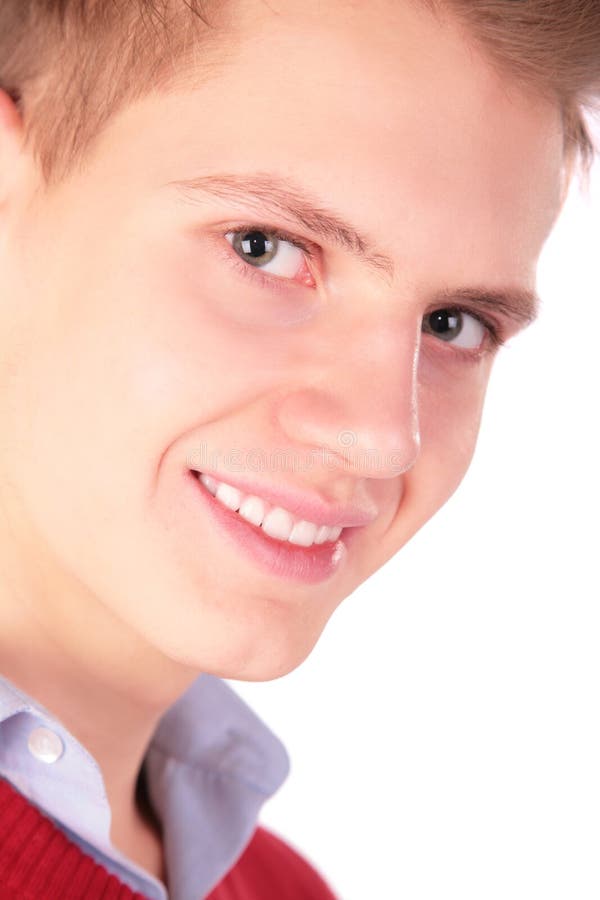 Boy in red jacket face close-up