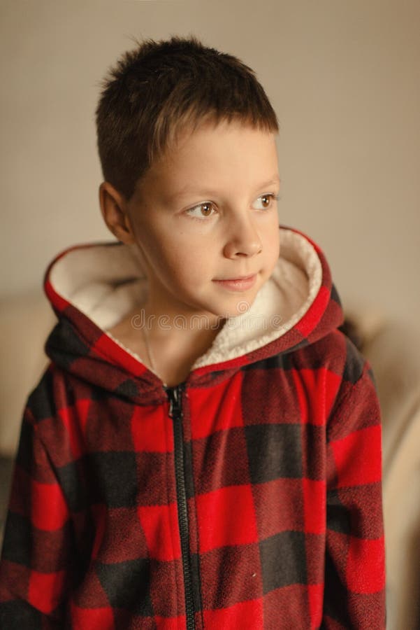 Boy in a Red Jacket with a Hood Stock Photo Image of portrait, cute