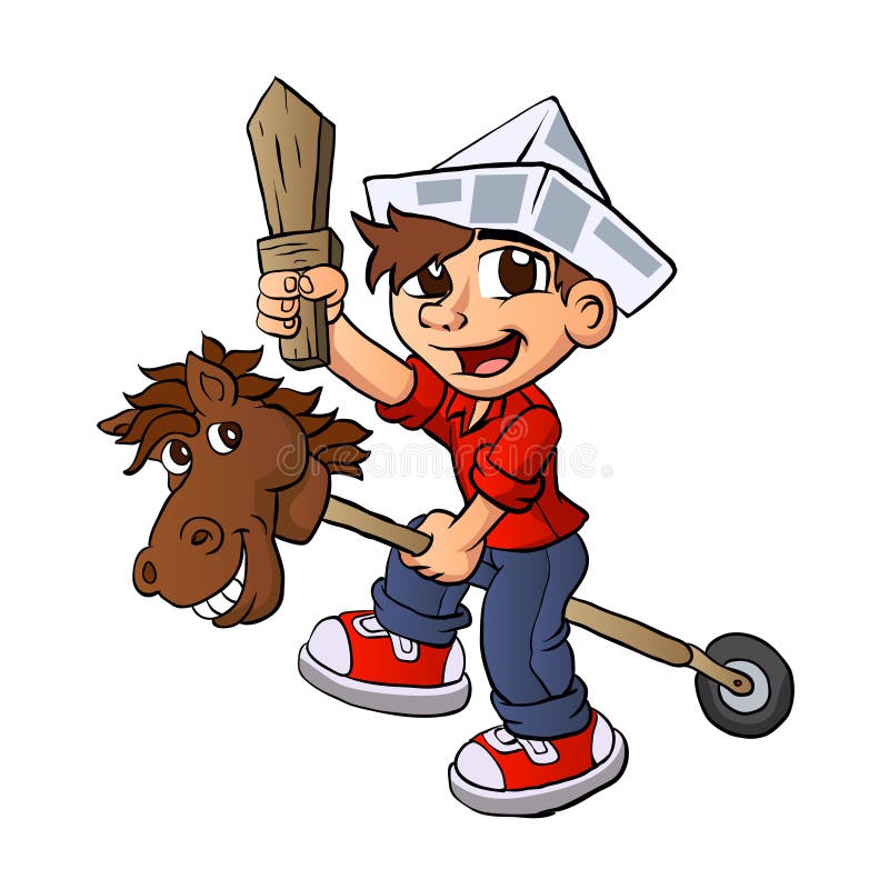 Man on a Stick Horse stock illustration. Illustration of coverall 2645131