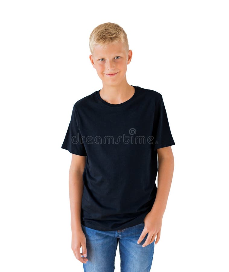Boy`s Black T-shirt Mockup Template, Front and Back Stock Photo - Image ...
