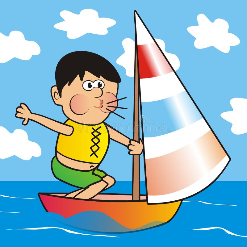 Cartoon Of Man Sailing In A Small Boat Stock Vector ...