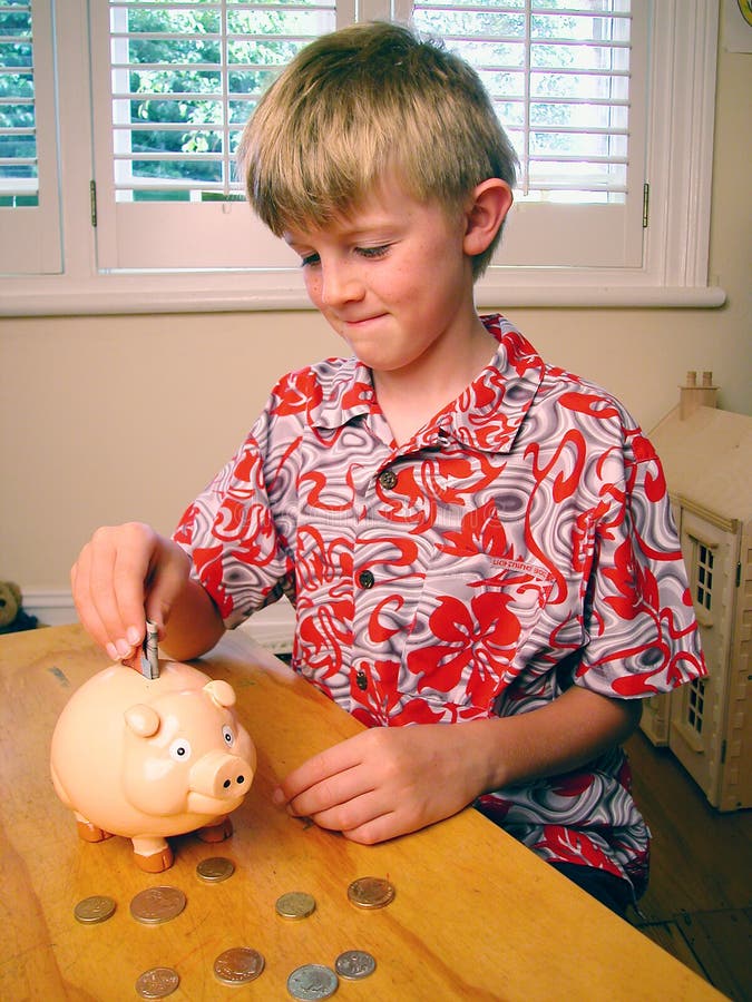 Boy Saving Money Piggybank