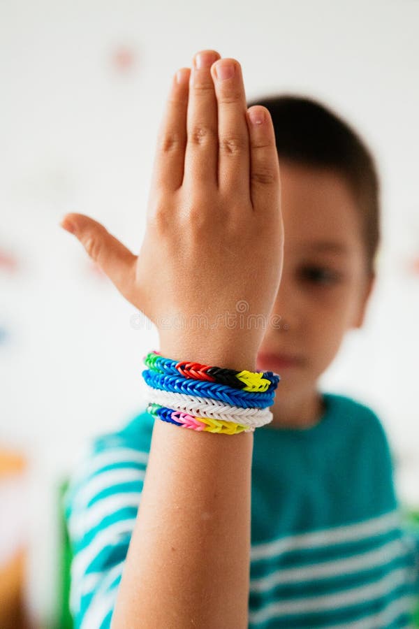 Boy Showing Rubber Bracelets Stock Photo Image of loom, band 45951316