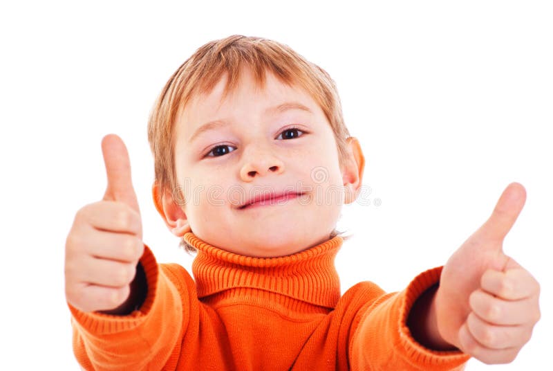 Boy showing thumbs up