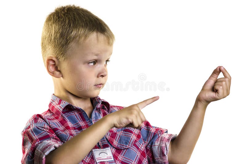 Boy shows a finger on the other hand royalty free stock images Boy shows a finger on the other hand royalty free stock images