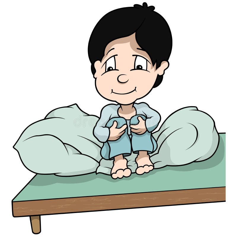 Boy Sitting In Bed stock vector. Illustration of relaxing 44173883
