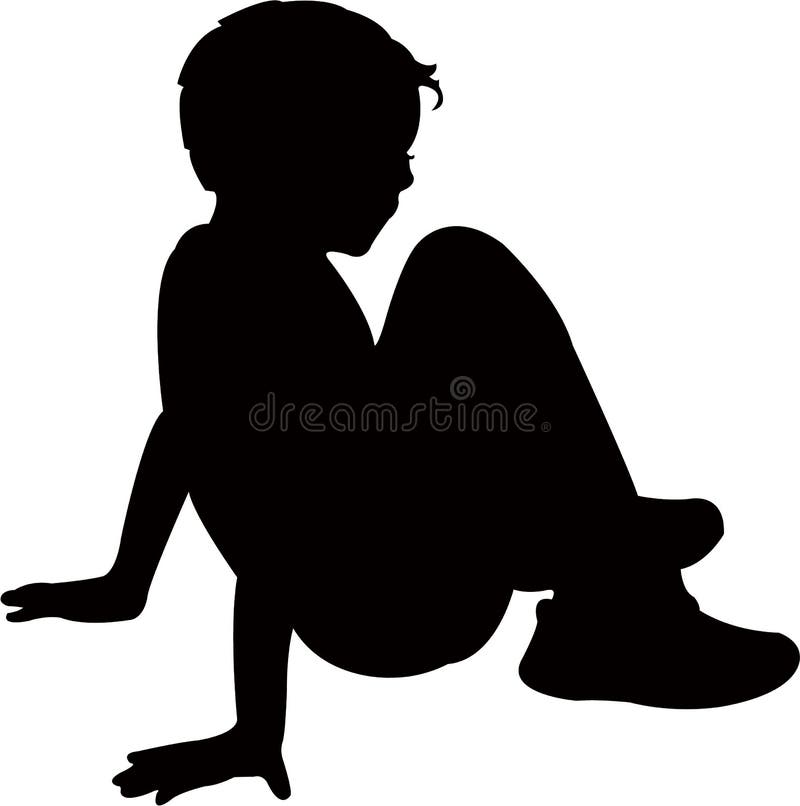 A boy sitting down, body silhouette vector