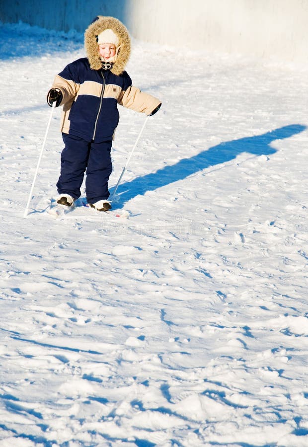 Boy skiing stock photo