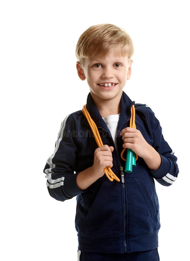 Boy with skipping rope stock photo. Image of schoolboy - 96890722