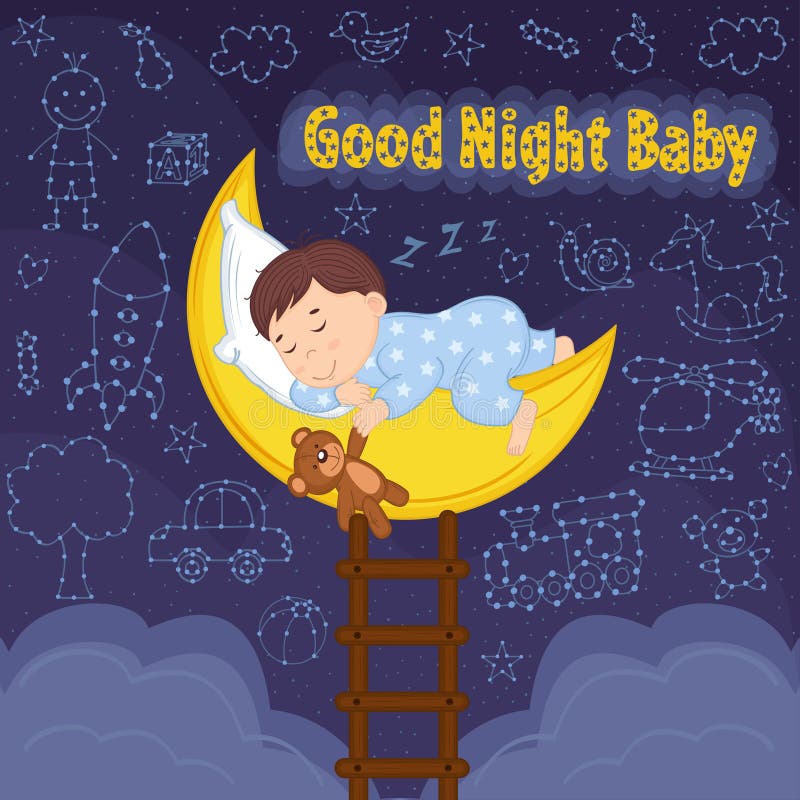 Boy sleeps on moon stock vector. Illustration of clothing - 91615405