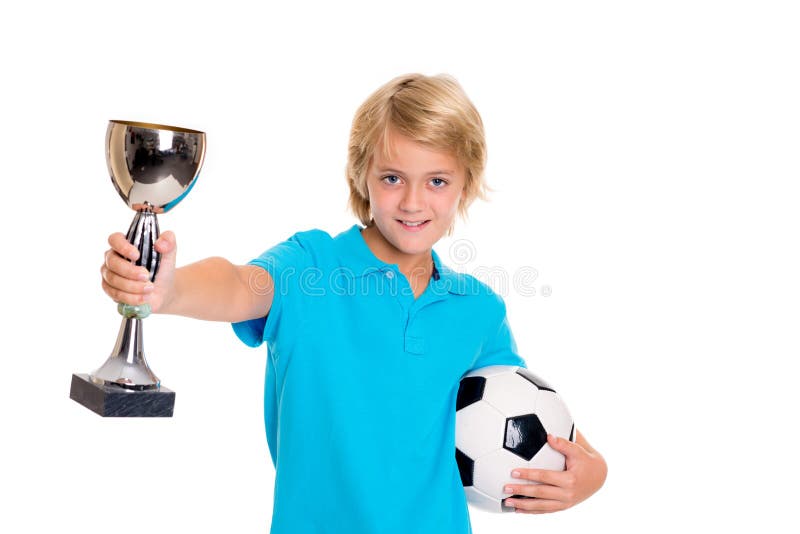 male soccer trophy blue backdrop snap figure white base