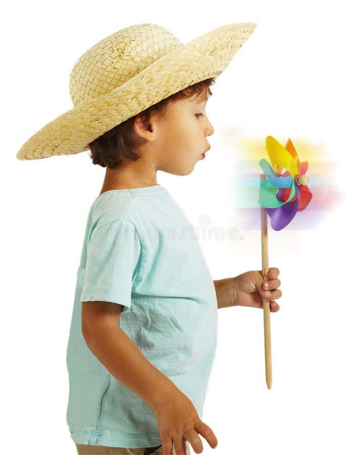 Boy Straw Hat Having Fun Wind Mill Stock Photos Free & RoyaltyFree Stock Photos from Dreamstime