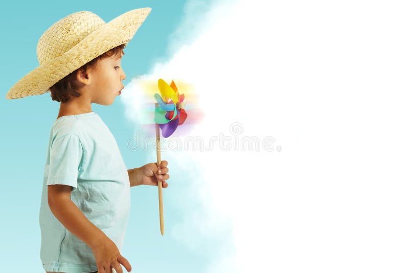 Boy Straw Hat Having Fun Wind Mill Stock Photos Free & RoyaltyFree Stock Photos from Dreamstime