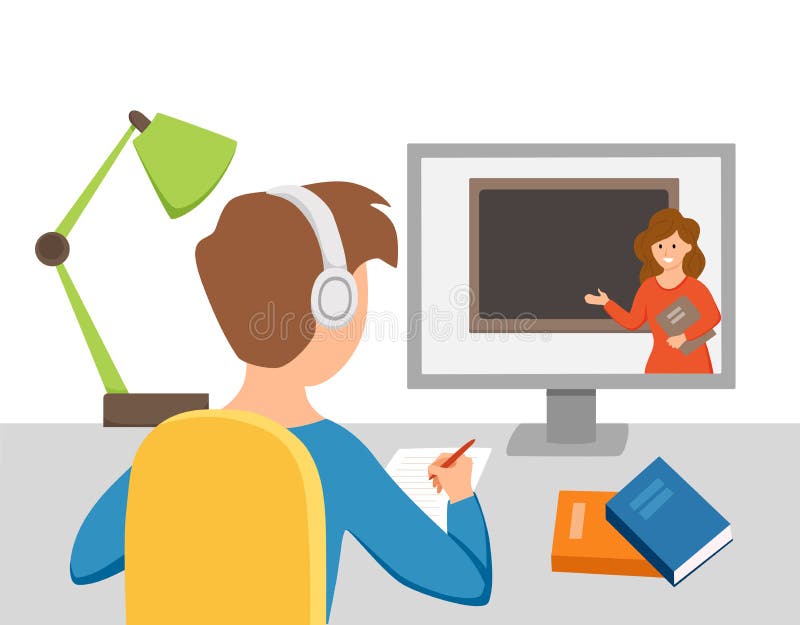 Boy Studying Online Education at Home Cartoon Vector Illustration. Stock  Vector - Illustration of homework, lesson: 187238204