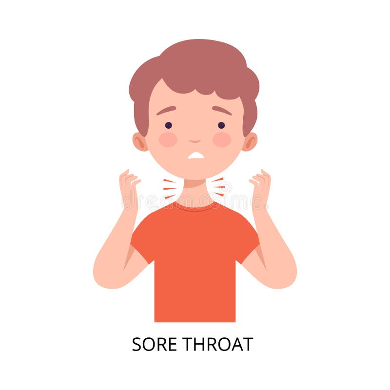 Boy Suffering from Sore Throat, Symptom of Viral Infection, Influenza or Respiratory Illness, Healthcare and Medicine royalty free illustration
