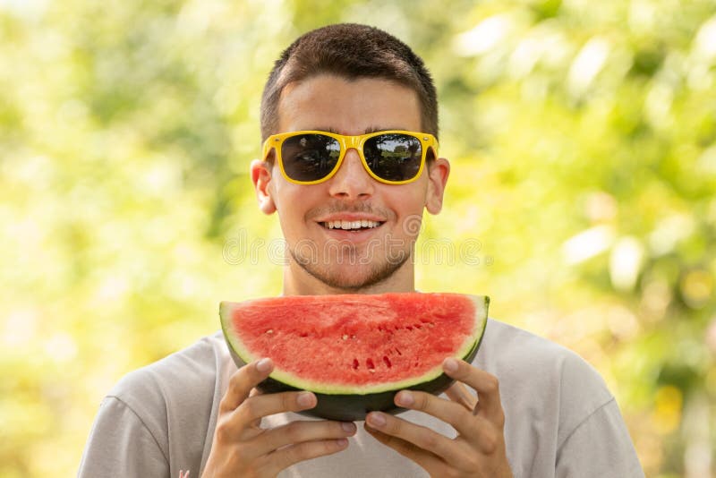Boy with watermelon stock photo. Image of eating, healthy 258946864