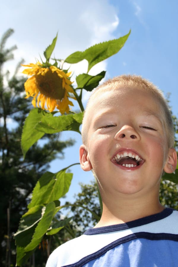 Boy and sunflower