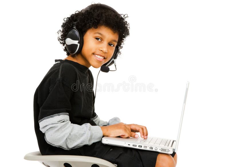 Boy surfing the net isolated over white