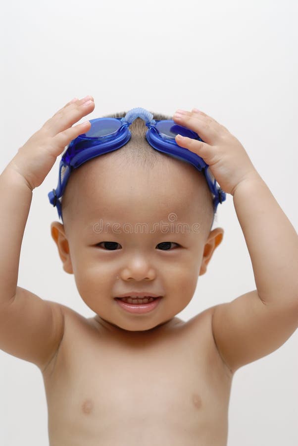 Boy with swimming goggles