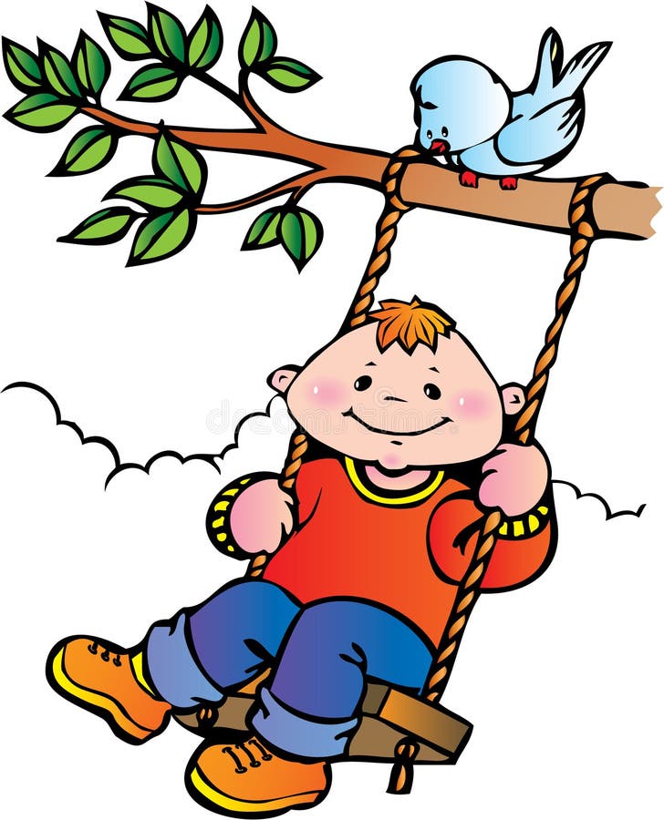 Boy on a swing. stock illustration