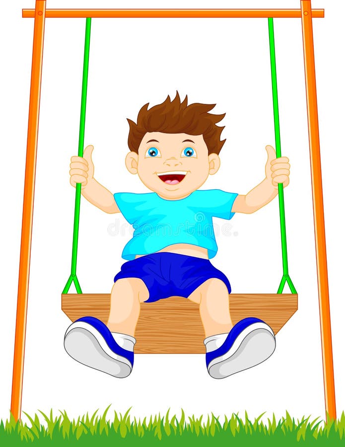 Boy on swing in the park stock vector. Illustration of park 72148208