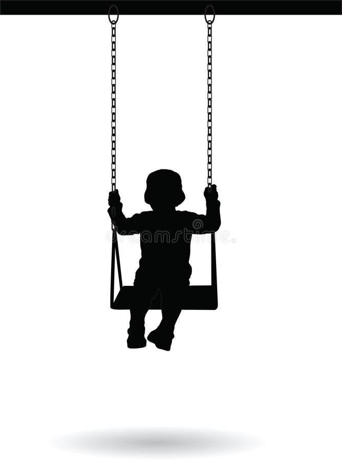 Boy swinging on a swing in the park silhouette illustration