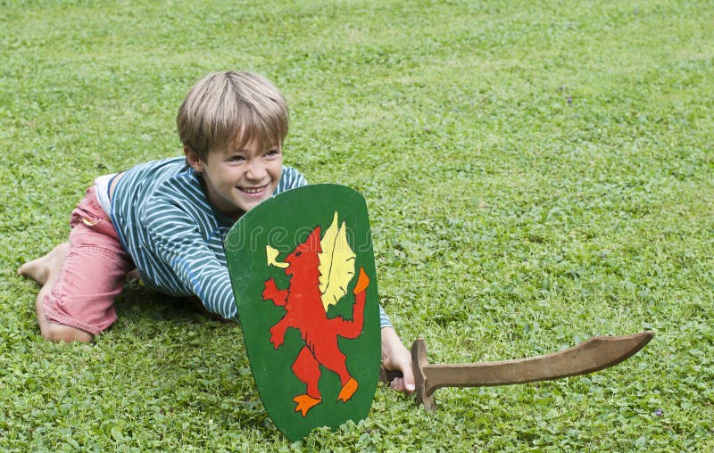 Boy sword shield grass