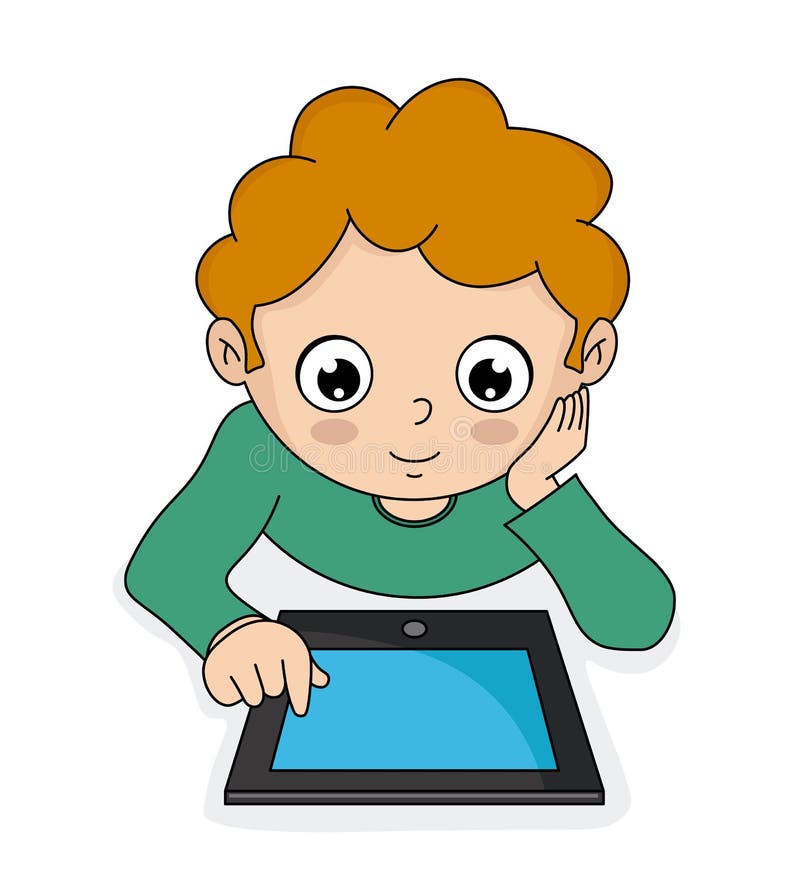 Boy with a tablet stock vector. Illustration of cartoon 114840186