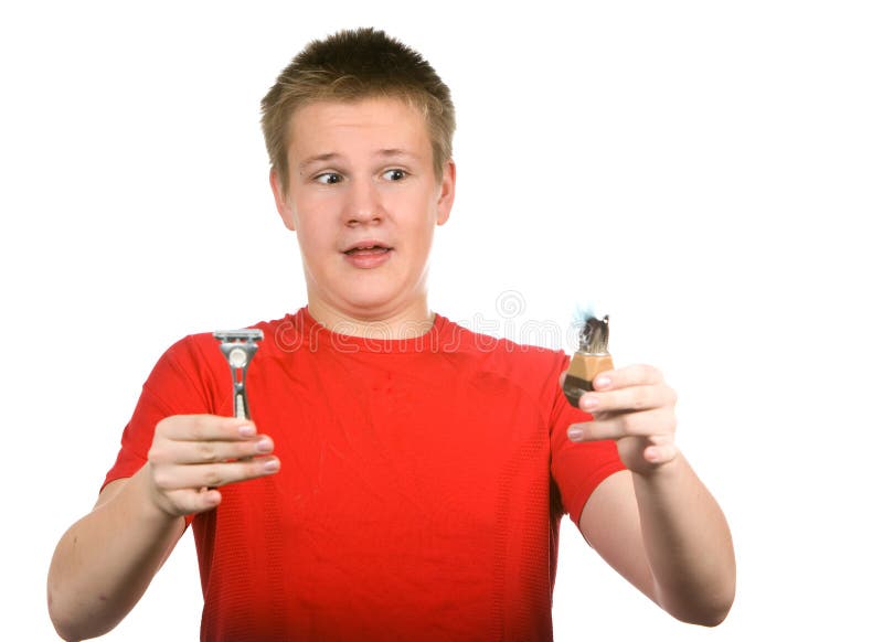 Teenager The First Time Tries To Have A Shave Stock Image Image Of 