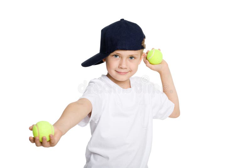 Boy Throwing Tennis Balls Stock Photo Image 20371880