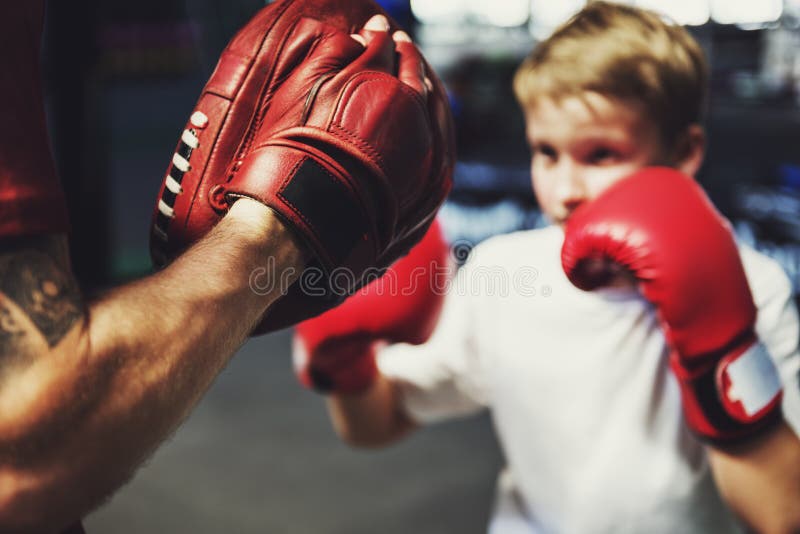 Boy Training Boxing Exercise Movement Concept Stock Image Image of