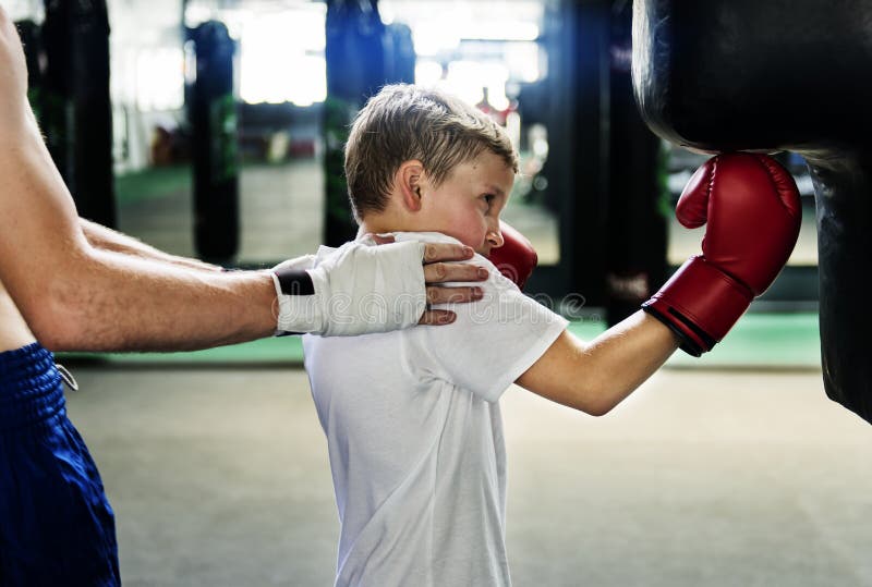Boy Training Boxing Exercise Movement Concept Stock Image Image of