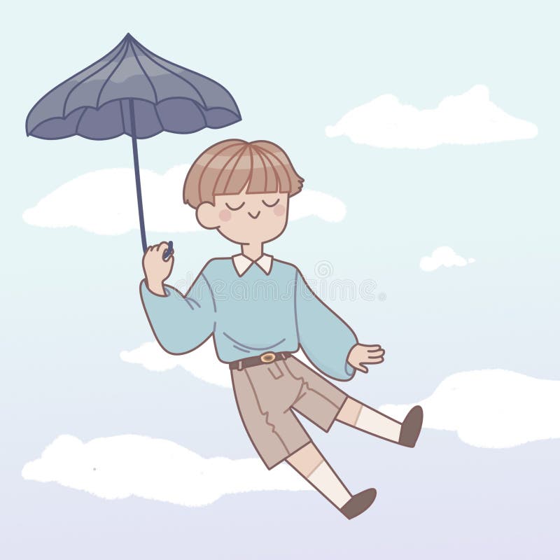 Boy with umbrella in heaven stock illustration Boy with umbrella in heaven stock illustration
