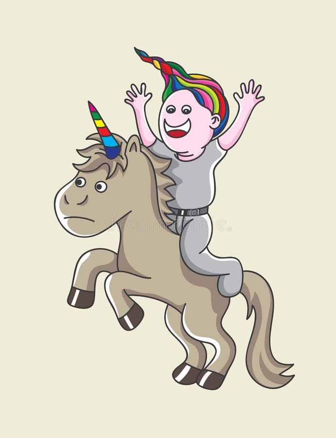 Boy with Unicorn stock vector. Illustration of clip, funny ...