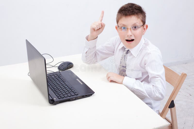 Boy Using His Laptop Computer Stock Photo Image of homework
