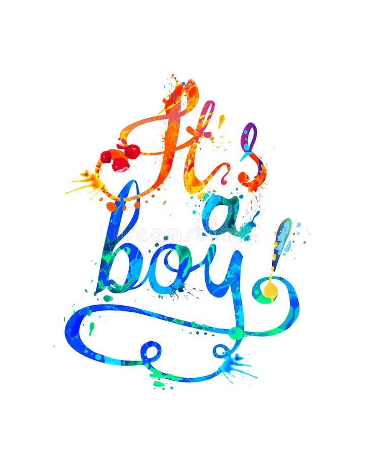 It is a Boy. Words of Calligraphic Letters Stock Vector Illustration