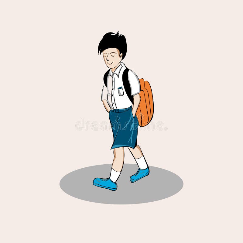 boy walking to school clipart