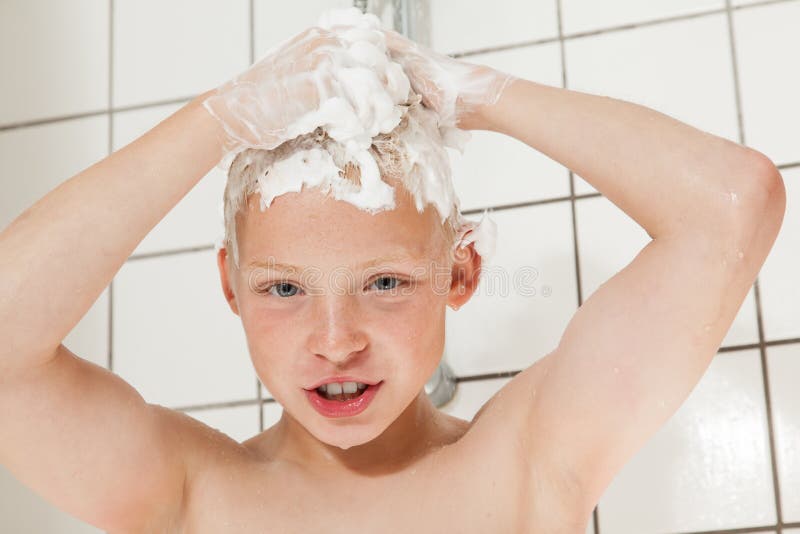 Boy Washing His Hair in the Shower Stock Image - Image of freshness,  domestic: 47481801