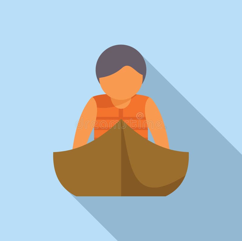 Boy Wearing Life Jacket Rowing Small Boat Stock Illustration