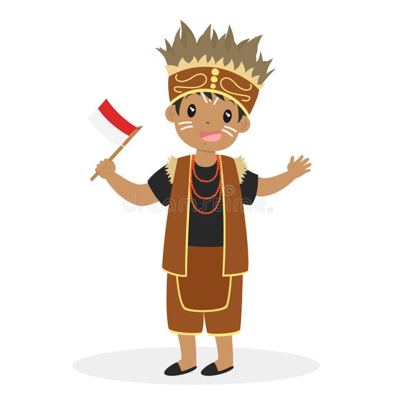 Indonesian Boy Wearing Papua Traditional Dress Stock Vector