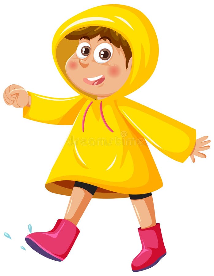 A Boy Wearing Raincoat and Boots Stock Vector Illustration of male